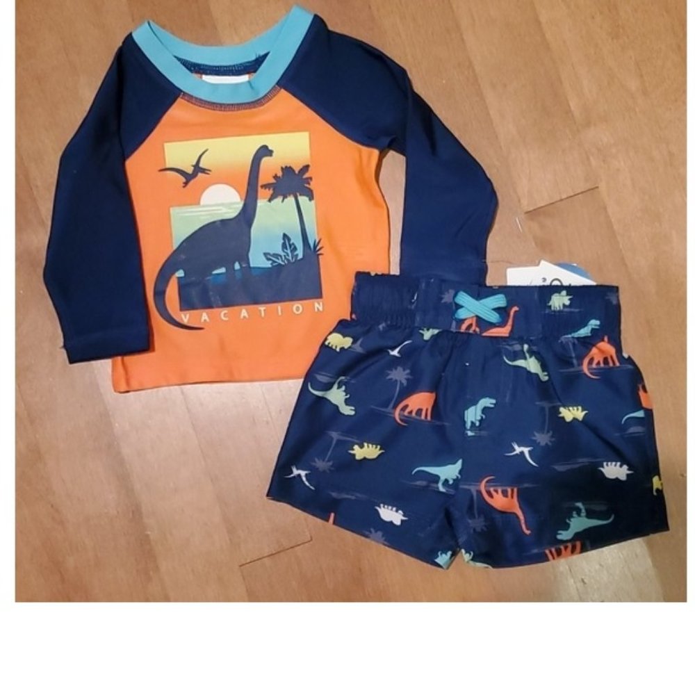 Baby Boys Rash Guard Set Shirt Trunks 🦕 Dinosaur Vacation Size 12 Months NWT